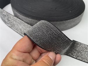 Linning elastik - sort med sølv striber, 40 mm